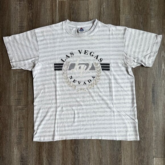 Vintage 90s Las Vegas Striped T Shirt XL Boxy Fit - Picture 1 of 4